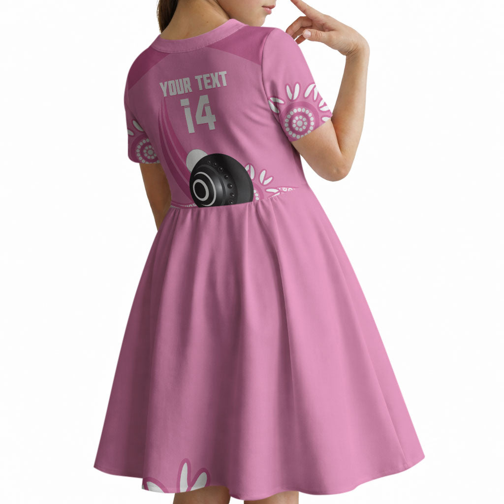 Custom Bowls Australia Breast Cancer Kid Short Sleeve Dress Pink Ribbon Kangaroo Aboriginal Art