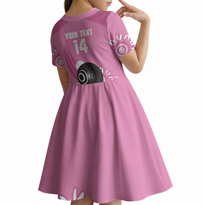 Custom Bowls Australia Breast Cancer Kid Short Sleeve Dress Pink Ribbon Kangaroo Aboriginal Art