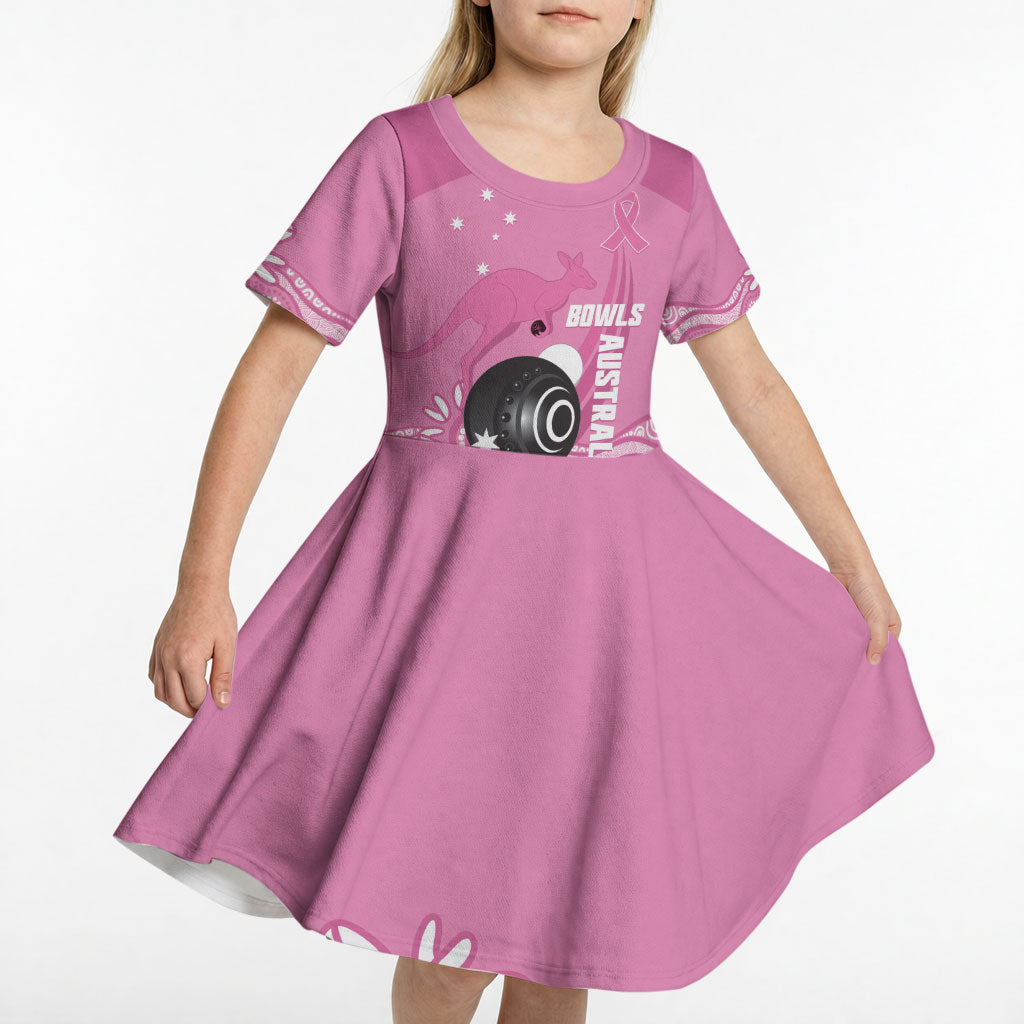 Custom Bowls Australia Breast Cancer Kid Short Sleeve Dress Pink Ribbon Kangaroo Aboriginal Art