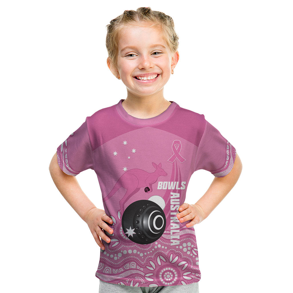 Custom Bowls Australia Breast Cancer Kid T Shirt Pink Ribbon Kangaroo Aboriginal Art