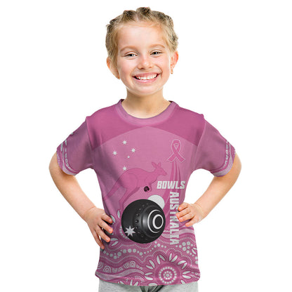 Custom Bowls Australia Breast Cancer Kid T Shirt Pink Ribbon Kangaroo Aboriginal Art