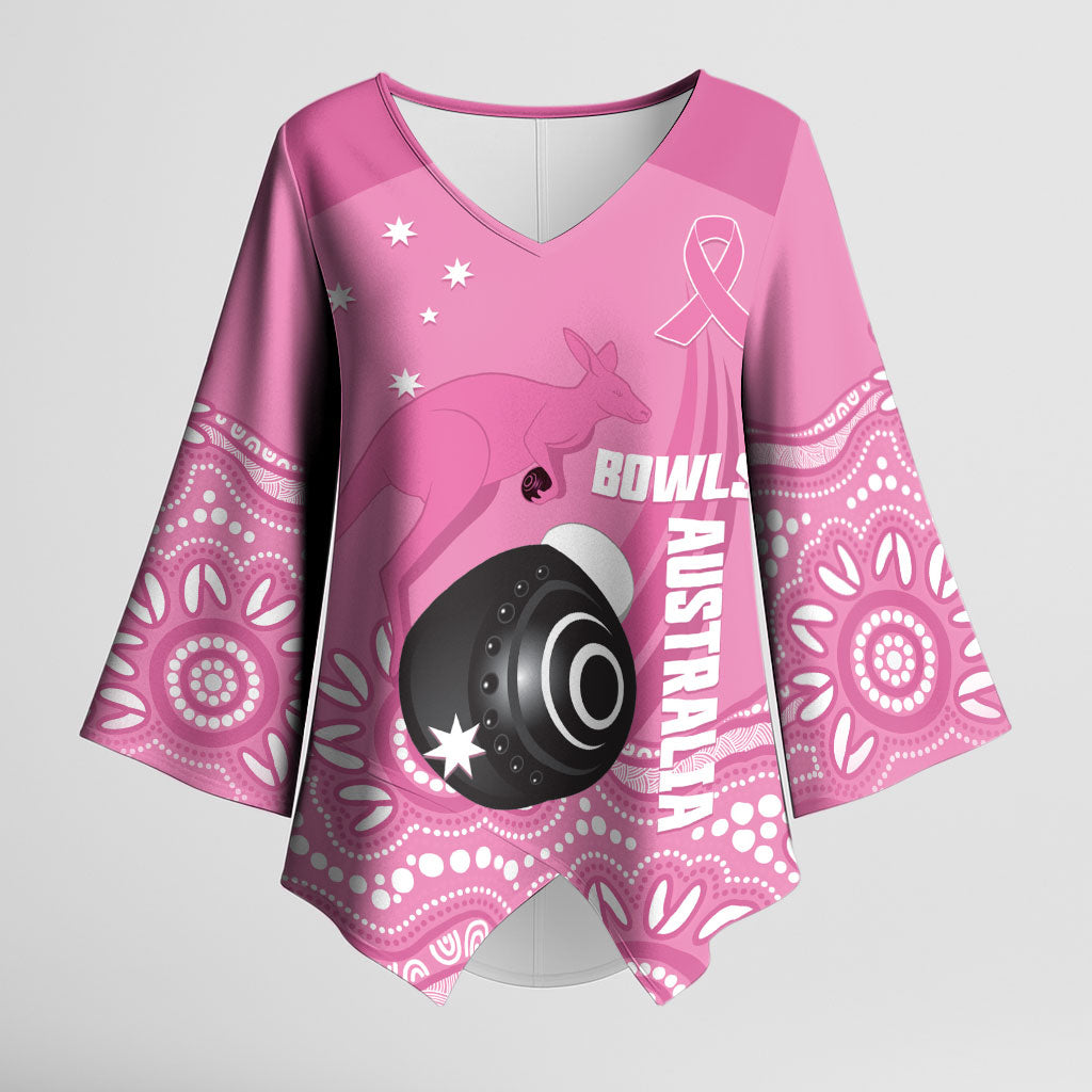 Custom Bowls Australia Breast Cancer Kimono Sleeve Blouse Pink Ribbon Kangaroo Aboriginal Art