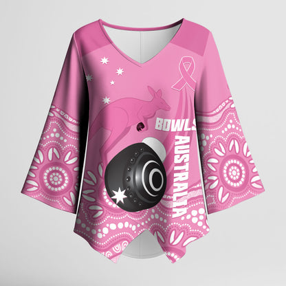 Custom Bowls Australia Breast Cancer Kimono Sleeve Blouse Pink Ribbon Kangaroo Aboriginal Art
