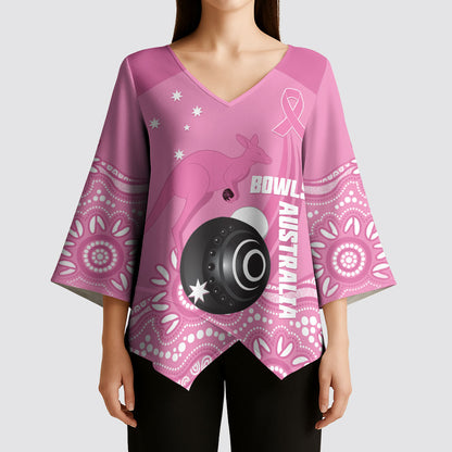 Custom Bowls Australia Breast Cancer Kimono Sleeve Blouse Pink Ribbon Kangaroo Aboriginal Art