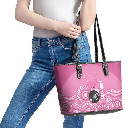Custom Bowls Australia Breast Cancer Leather Tote Bag Pink Ribbon Kangaroo Aboriginal Art