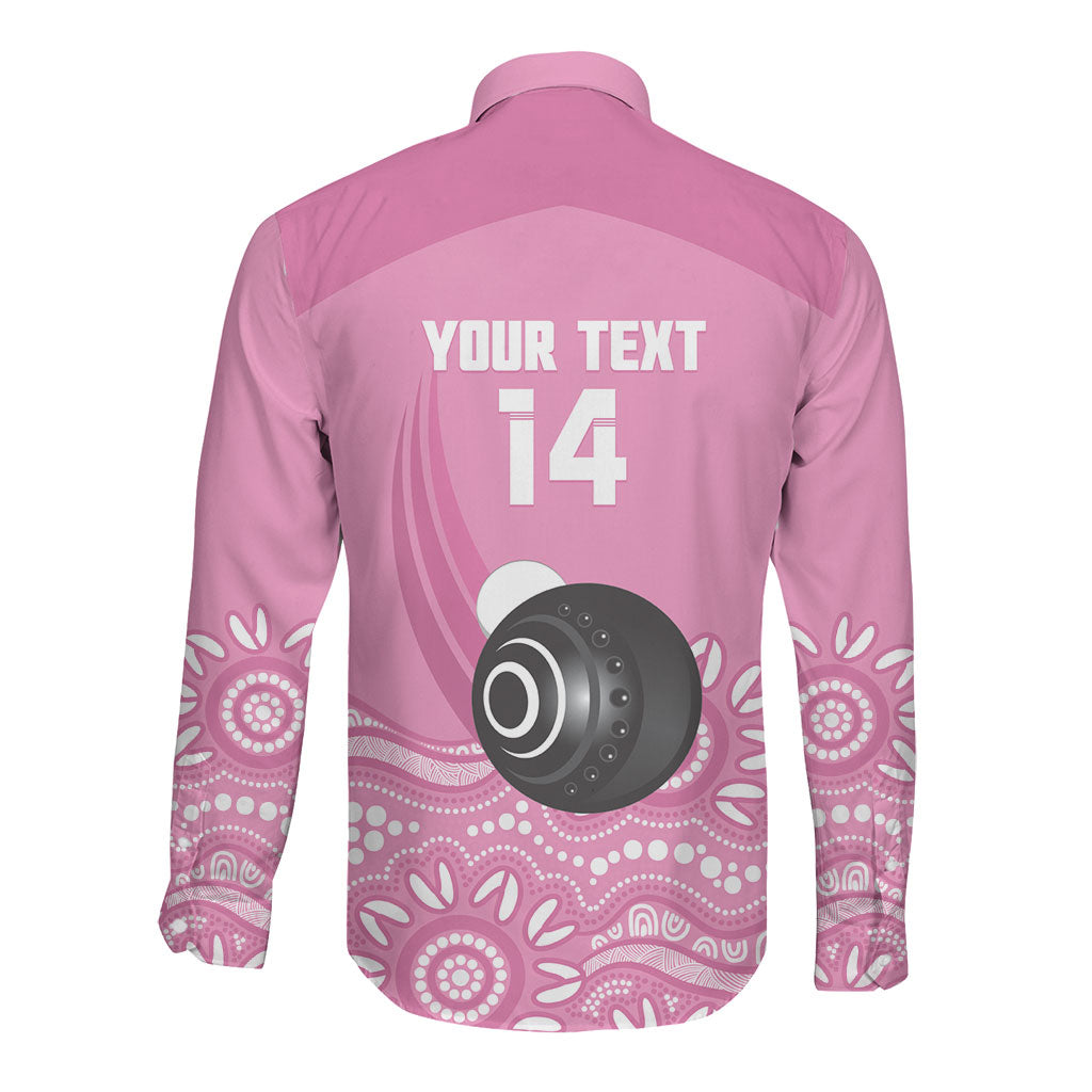 Custom Bowls Australia Breast Cancer Long Sleeve Button Shirt Pink Ribbon Kangaroo Aboriginal Art