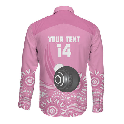 Custom Bowls Australia Breast Cancer Long Sleeve Button Shirt Pink Ribbon Kangaroo Aboriginal Art