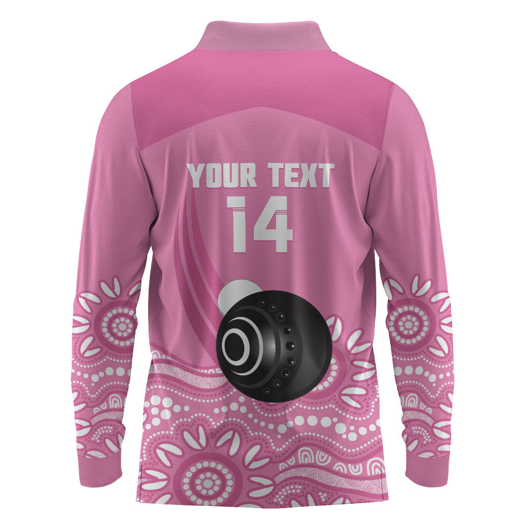 Custom Bowls Australia Breast Cancer Long Sleeve Polo Shirt Pink Ribbon Kangaroo Aboriginal Art