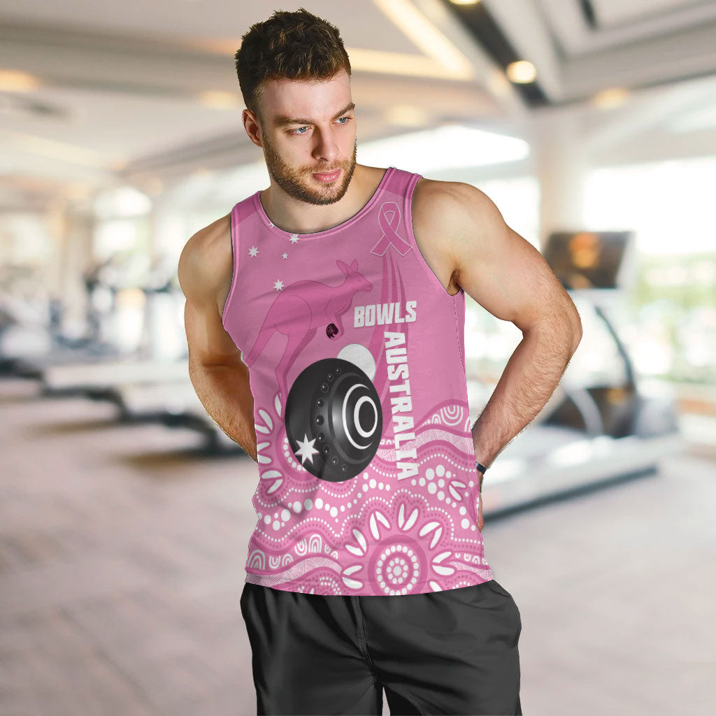 Custom Bowls Australia Breast Cancer Men Tank Top Pink Ribbon Kangaroo Aboriginal Art