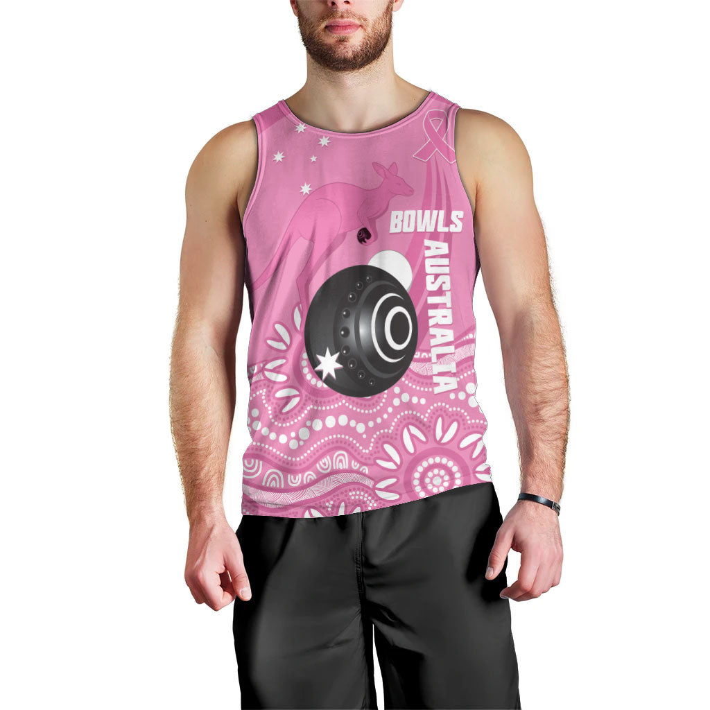 Custom Bowls Australia Breast Cancer Men Tank Top Pink Ribbon Kangaroo Aboriginal Art