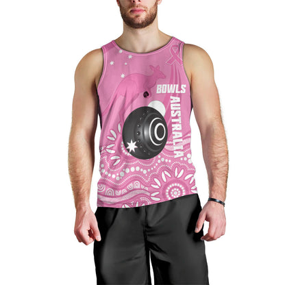 Custom Bowls Australia Breast Cancer Men Tank Top Pink Ribbon Kangaroo Aboriginal Art