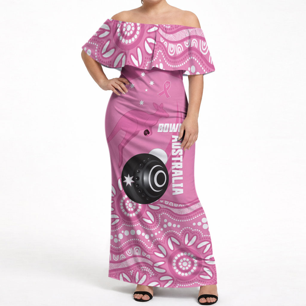 Custom Bowls Australia Breast Cancer Off Shoulder Maxi Dress Pink Ribbon Kangaroo Aboriginal Art