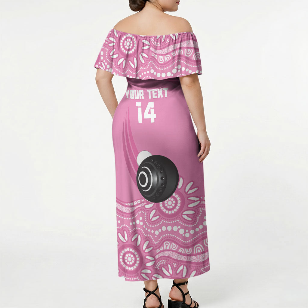 Custom Bowls Australia Breast Cancer Off Shoulder Maxi Dress Pink Ribbon Kangaroo Aboriginal Art