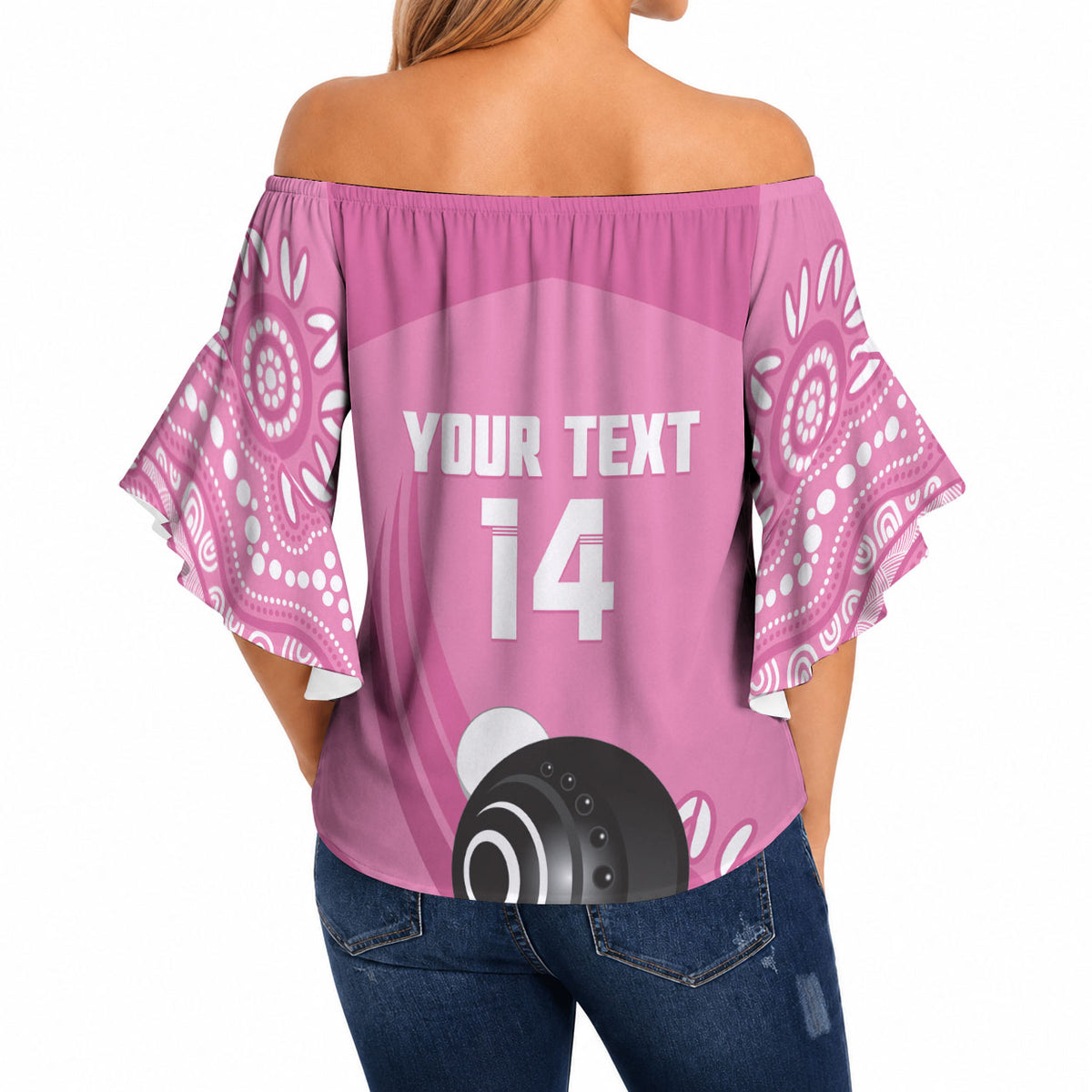 Custom Bowls Australia Breast Cancer Off Shoulder Wrap Waist Top Pink Ribbon Kangaroo Aboriginal Art