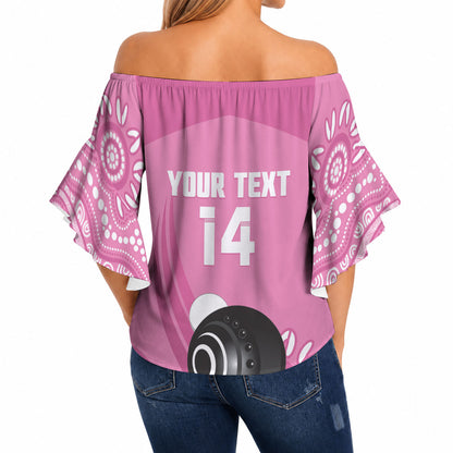 Custom Bowls Australia Breast Cancer Off Shoulder Wrap Waist Top Pink Ribbon Kangaroo Aboriginal Art