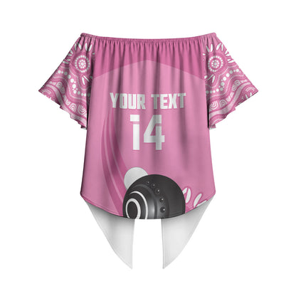 Custom Bowls Australia Breast Cancer Off Shoulder Wrap Waist Top Pink Ribbon Kangaroo Aboriginal Art