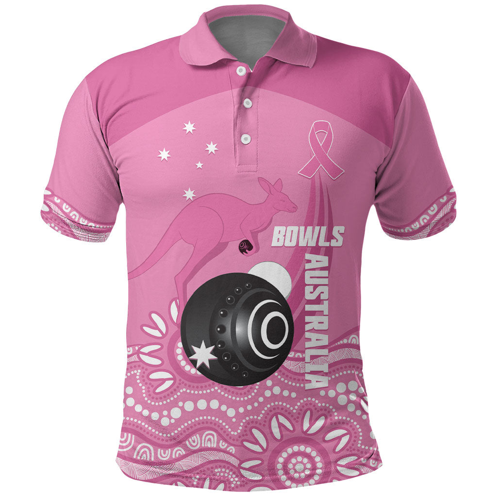 Custom Bowls Australia Breast Cancer Polo Shirt Pink Ribbon Kangaroo Aboriginal Art