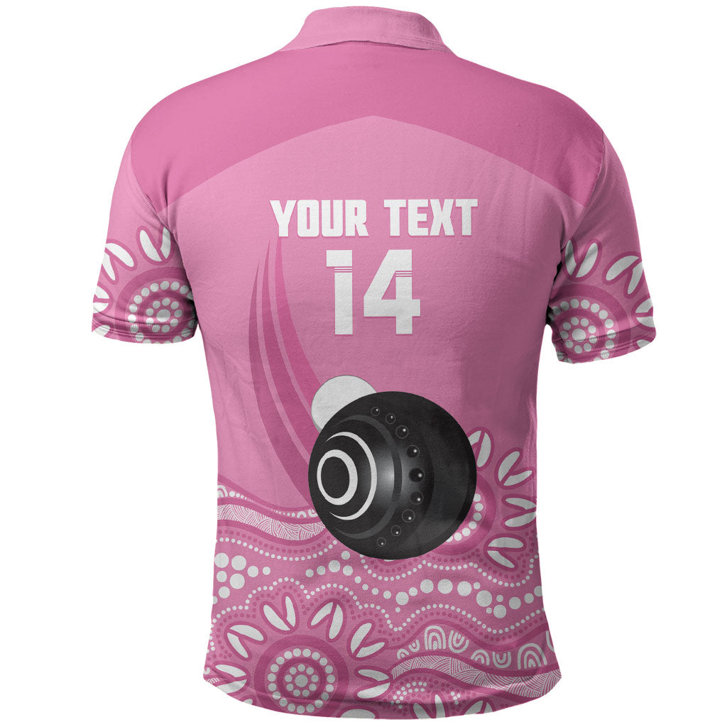 Custom Bowls Australia Breast Cancer Polo Shirt Pink Ribbon Kangaroo Aboriginal Art