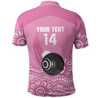 Custom Bowls Australia Breast Cancer Polo Shirt Pink Ribbon Kangaroo Aboriginal Art