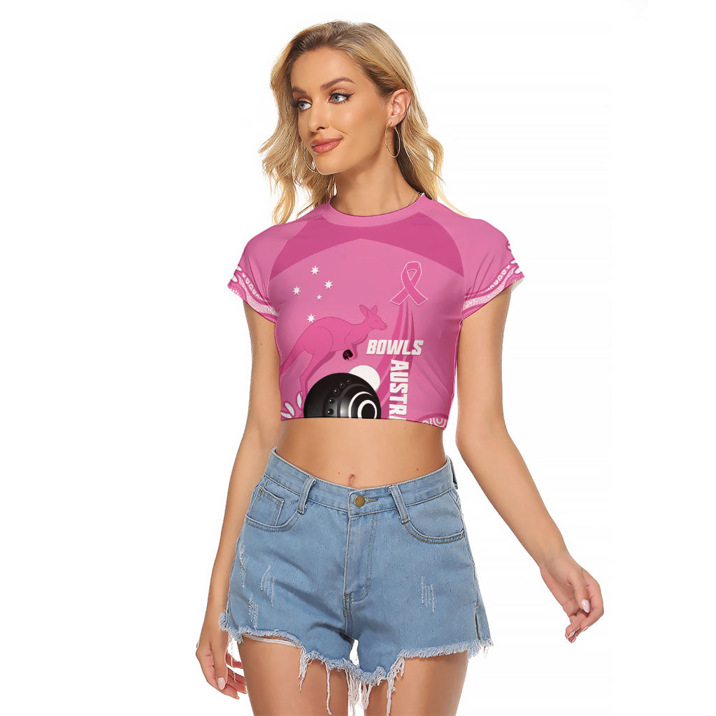 Custom Bowls Australia Breast Cancer Raglan Cropped T Shirt Pink Ribbon Kangaroo Aboriginal Art