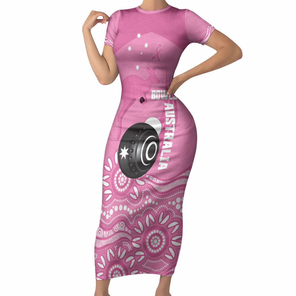 Custom Bowls Australia Breast Cancer Short Sleeve Bodycon Dress Pink Ribbon Kangaroo Aboriginal Art