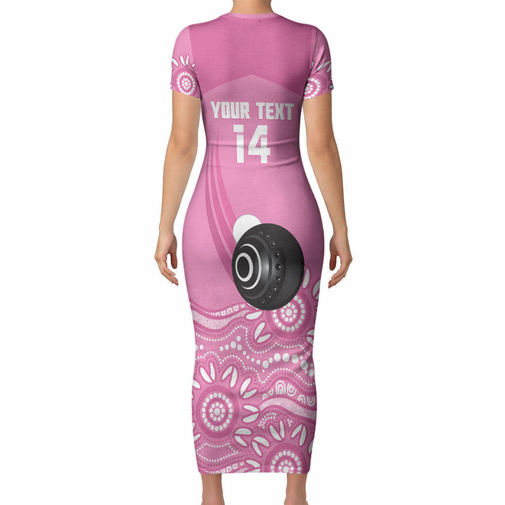 Custom Bowls Australia Breast Cancer Short Sleeve Bodycon Dress Pink Ribbon Kangaroo Aboriginal Art