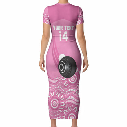 Custom Bowls Australia Breast Cancer Short Sleeve Bodycon Dress Pink Ribbon Kangaroo Aboriginal Art