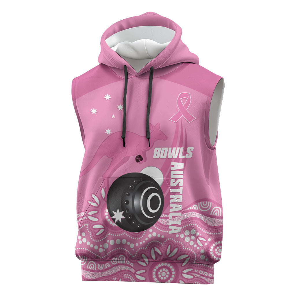 Custom Bowls Australia Breast Cancer Sleeveless Hoodie Pink Ribbon Kangaroo Aboriginal Art