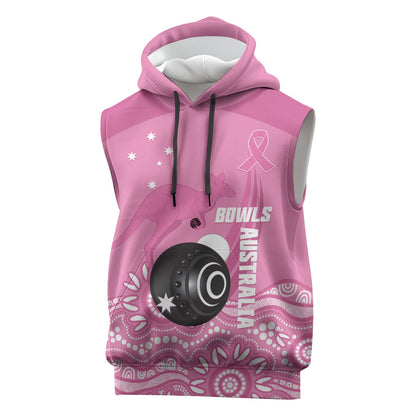 Custom Bowls Australia Breast Cancer Sleeveless Hoodie Pink Ribbon Kangaroo Aboriginal Art