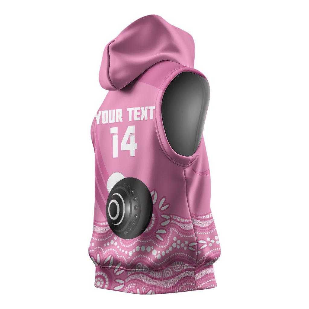 Custom Bowls Australia Breast Cancer Sleeveless Hoodie Pink Ribbon Kangaroo Aboriginal Art