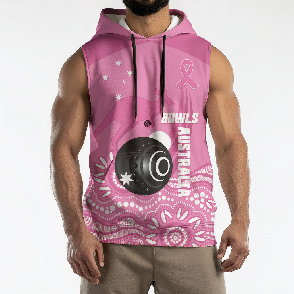 Custom Bowls Australia Breast Cancer Sleeveless Hoodie Pink Ribbon Kangaroo Aboriginal Art