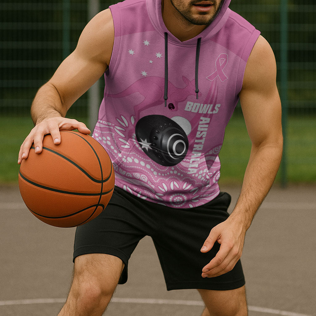 Custom Bowls Australia Breast Cancer Sleeveless Hoodie Pink Ribbon Kangaroo Aboriginal Art
