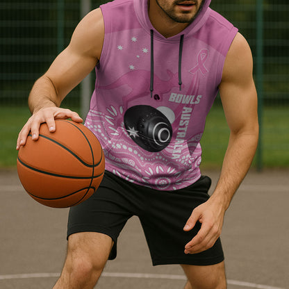 Custom Bowls Australia Breast Cancer Sleeveless Hoodie Pink Ribbon Kangaroo Aboriginal Art