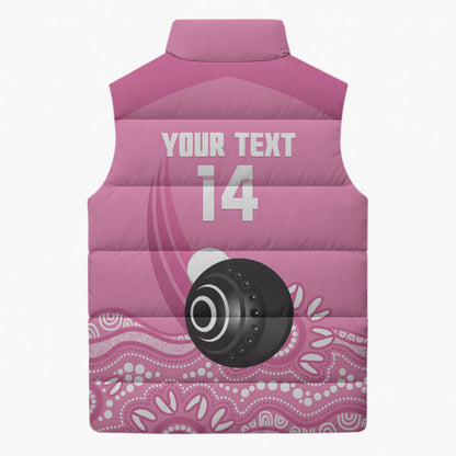 Custom Bowls Australia Breast Cancer Sleeveless Puffer Jacket Pink Ribbon Kangaroo Aboriginal Art
