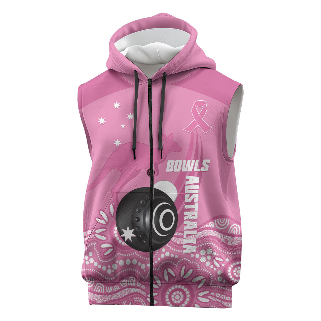 Custom Bowls Australia Breast Cancer Sleeveless Zip Hoodie Pink Ribbon Kangaroo Aboriginal Art