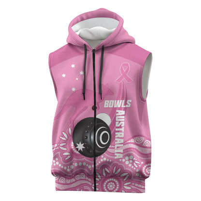 Custom Bowls Australia Breast Cancer Sleeveless Zip Hoodie Pink Ribbon Kangaroo Aboriginal Art
