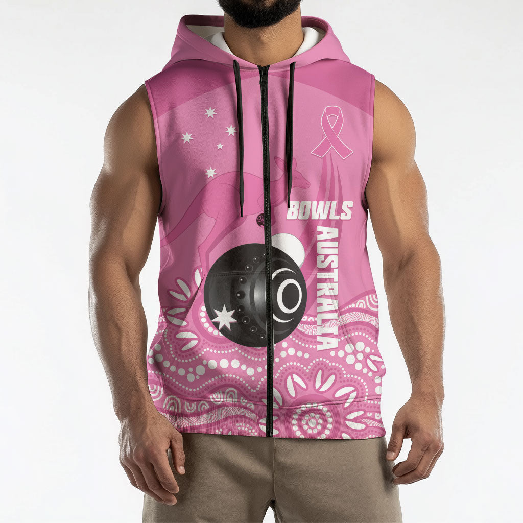 Custom Bowls Australia Breast Cancer Sleeveless Zip Hoodie Pink Ribbon Kangaroo Aboriginal Art