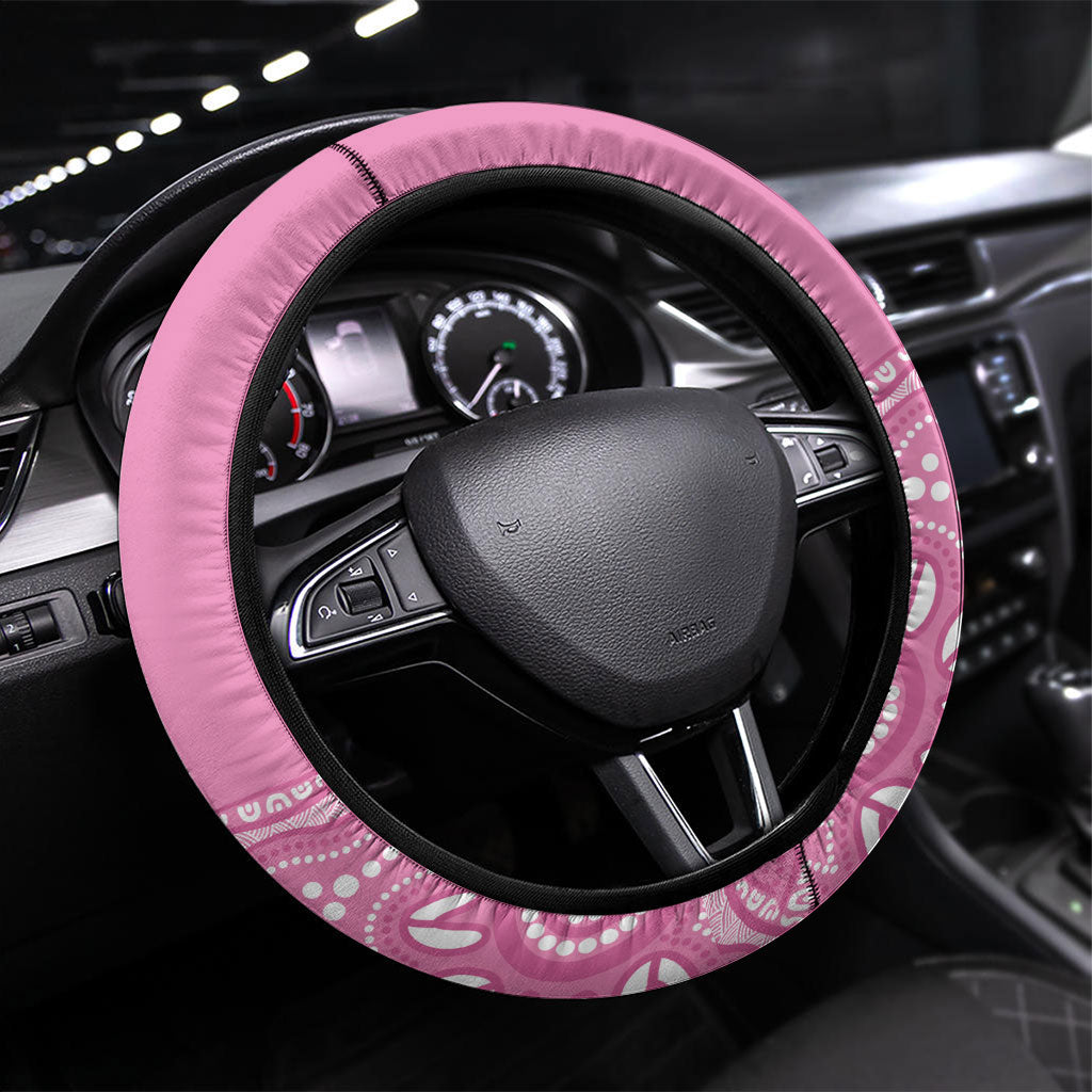 Bowls Australia Breast Cancer Steering Wheel Cover Pink Ribbon Kangaroo Aboriginal Art