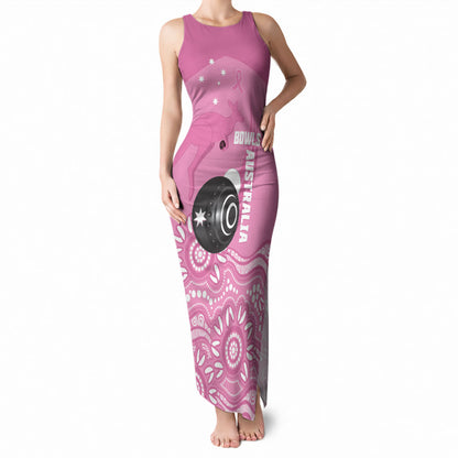 Custom Bowls Australia Breast Cancer Tank Maxi Dress Pink Ribbon Kangaroo Aboriginal Art