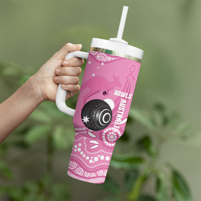 Custom Bowls Australia Breast Cancer Tumbler With Handle Pink Ribbon Kangaroo Aboriginal Art