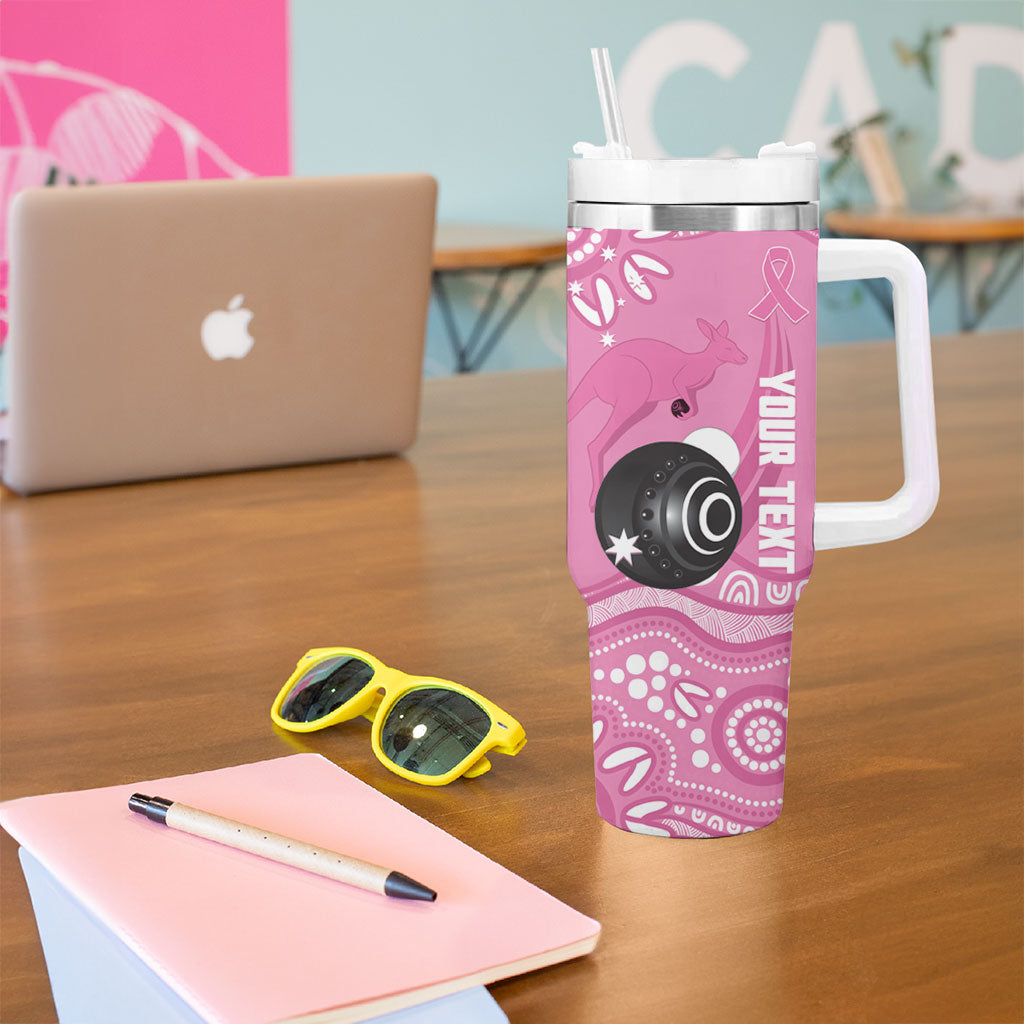 Custom Bowls Australia Breast Cancer Tumbler With Handle Pink Ribbon Kangaroo Aboriginal Art