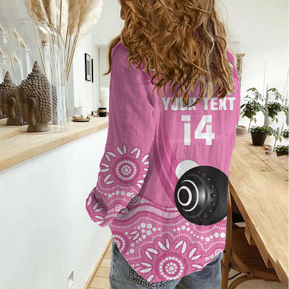 Custom Bowls Australia Breast Cancer Women Casual Shirt Pink Ribbon Kangaroo Aboriginal Art