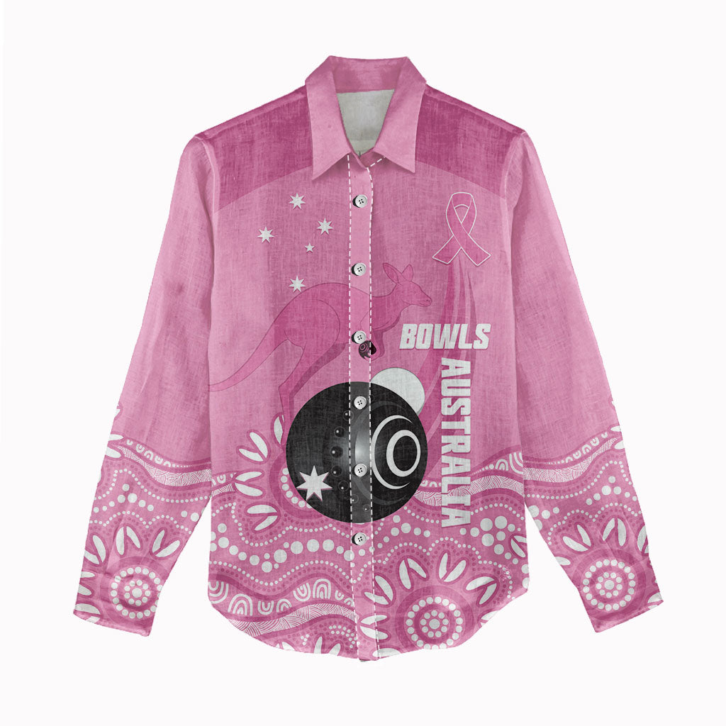 Custom Bowls Australia Breast Cancer Women Casual Shirt Pink Ribbon Kangaroo Aboriginal Art