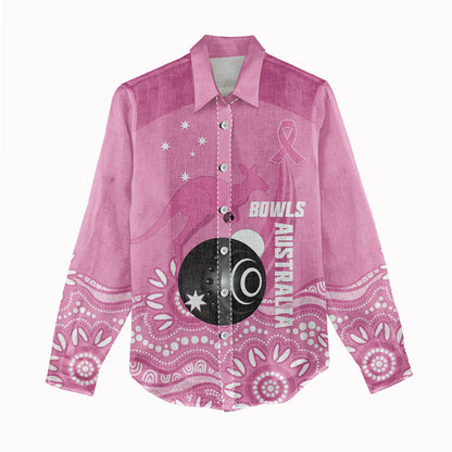 Custom Bowls Australia Breast Cancer Women Casual Shirt Pink Ribbon Kangaroo Aboriginal Art