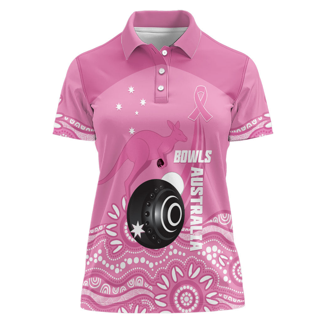Custom Bowls Australia Breast Cancer Women Polo Shirt Pink Ribbon Kangaroo Aboriginal Art