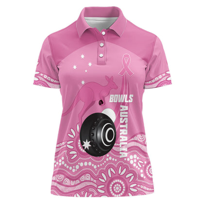 Custom Bowls Australia Breast Cancer Women Polo Shirt Pink Ribbon Kangaroo Aboriginal Art