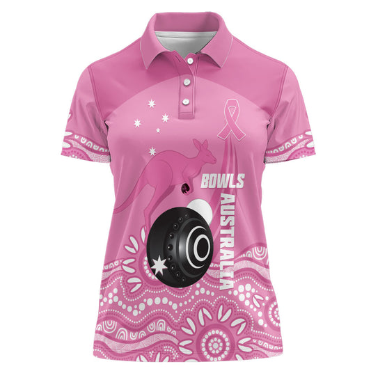 Custom Bowls Australia Breast Cancer Women Polo Shirt Pink Ribbon Kangaroo Aboriginal Art