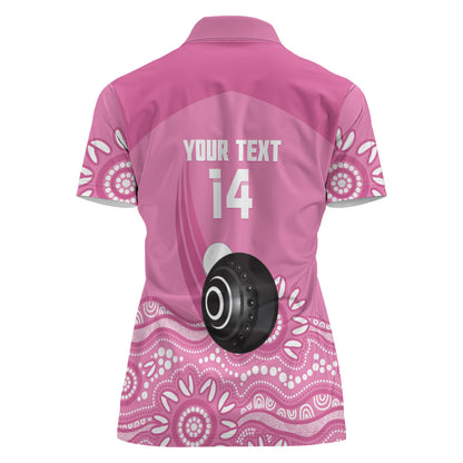 Custom Bowls Australia Breast Cancer Women Polo Shirt Pink Ribbon Kangaroo Aboriginal Art