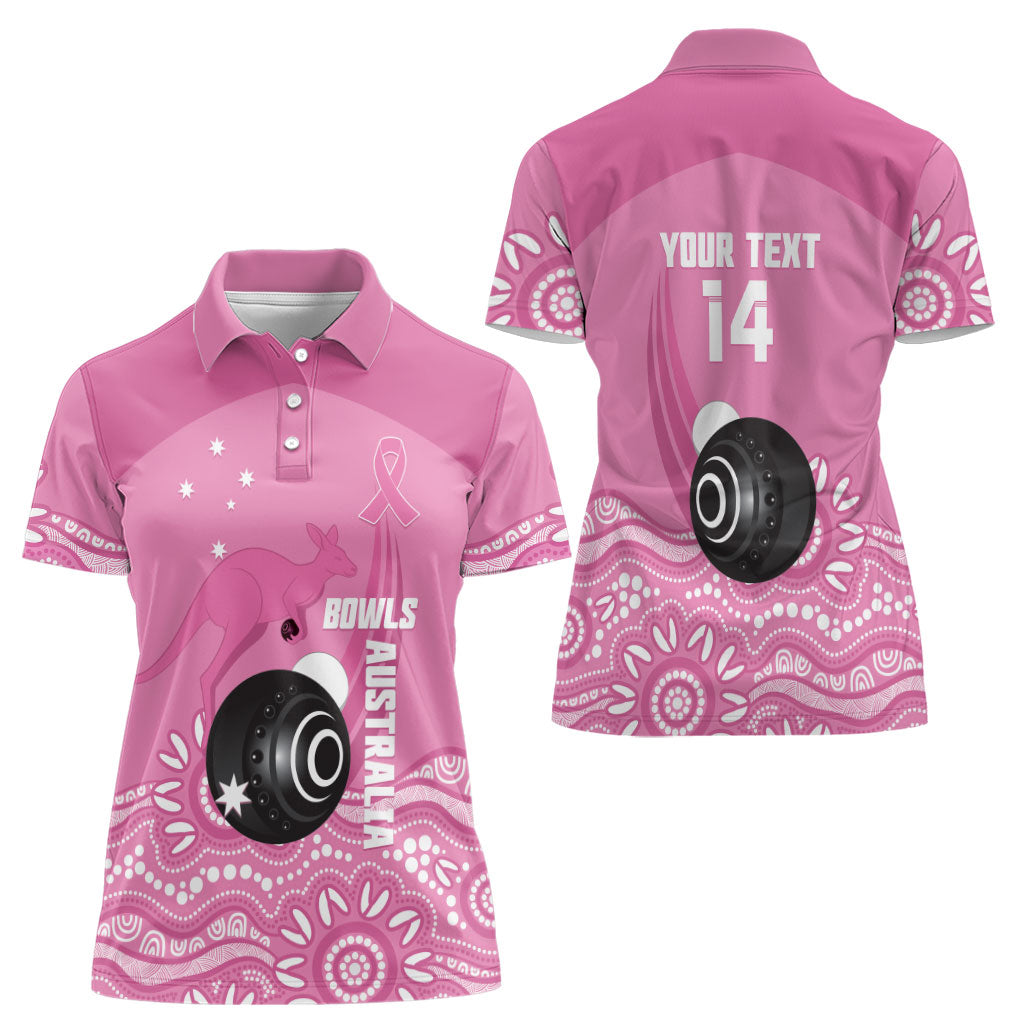 Custom Bowls Australia Breast Cancer Women Polo Shirt Pink Ribbon Kangaroo Aboriginal Art