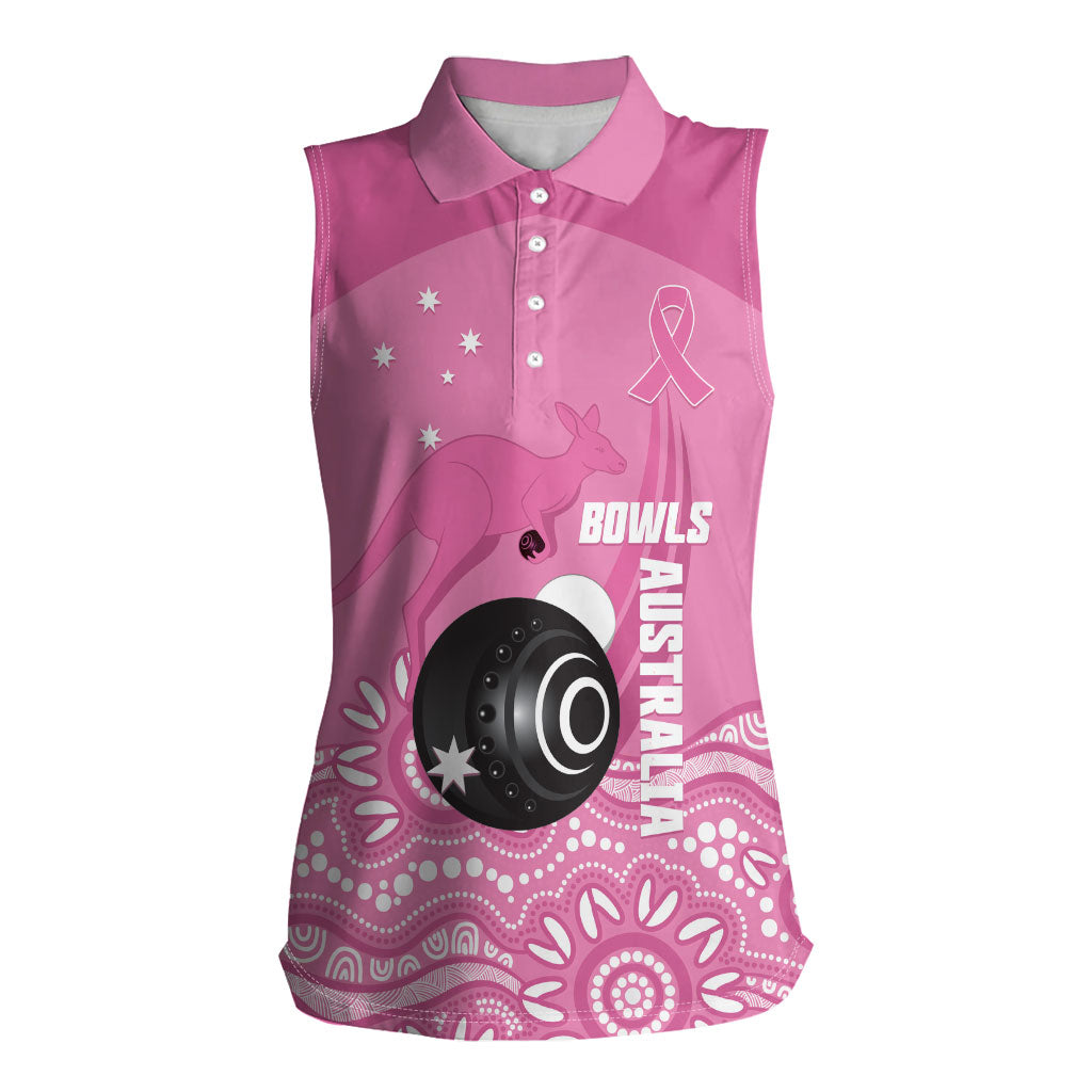 Custom Bowls Australia Breast Cancer Women Sleeveless Polo Shirt Pink Ribbon Kangaroo Aboriginal Art